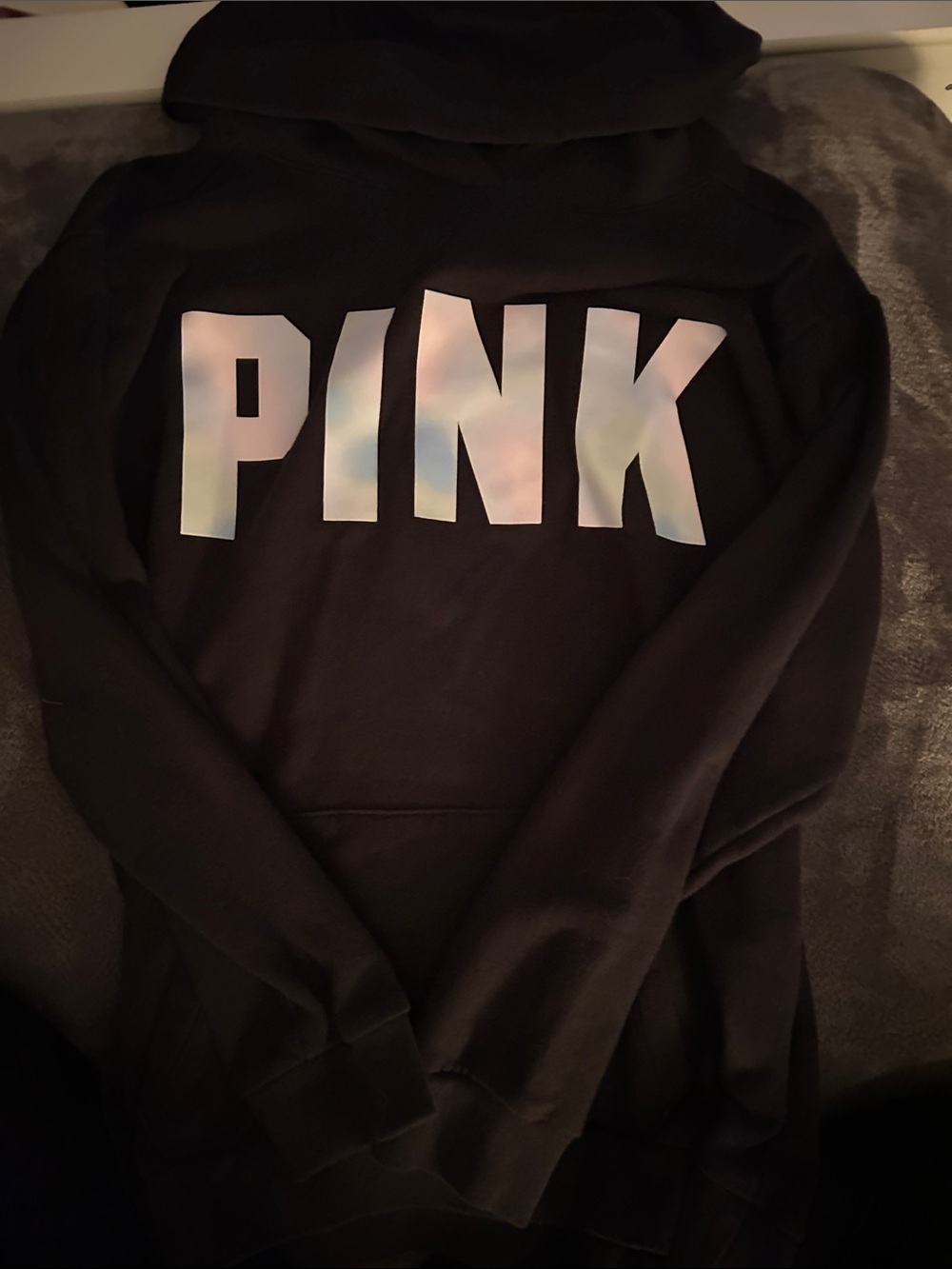 PINK Victoria's Secret Black Hoodie with Iridescent Logo